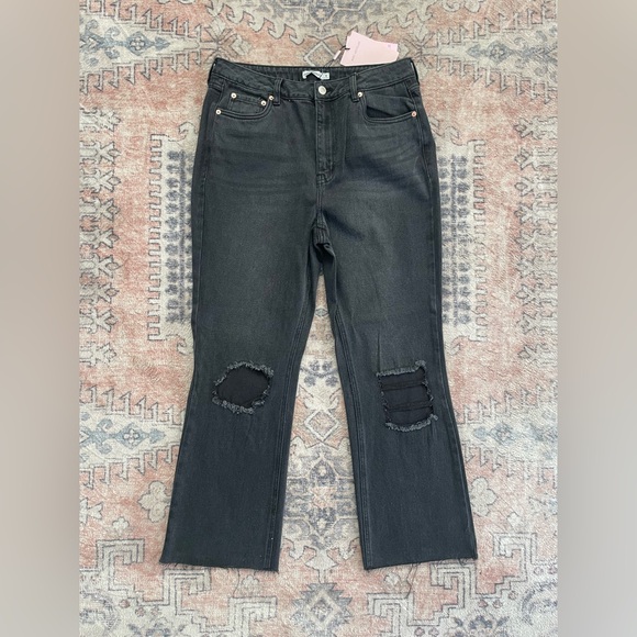 Avec Les Filles NWT Black Classic Ankle Distressed Straight Leg Jeans Women 30 - Picture 2 of 6